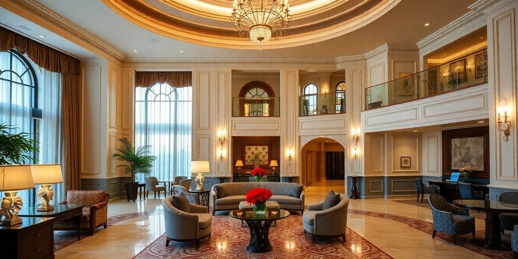 Luxurious lobby with elegant decor and inviting ambiance.