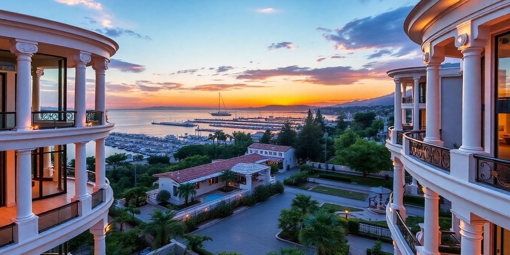 Luxurious Yalikavak Marina Boutique Hotel with sunset view.