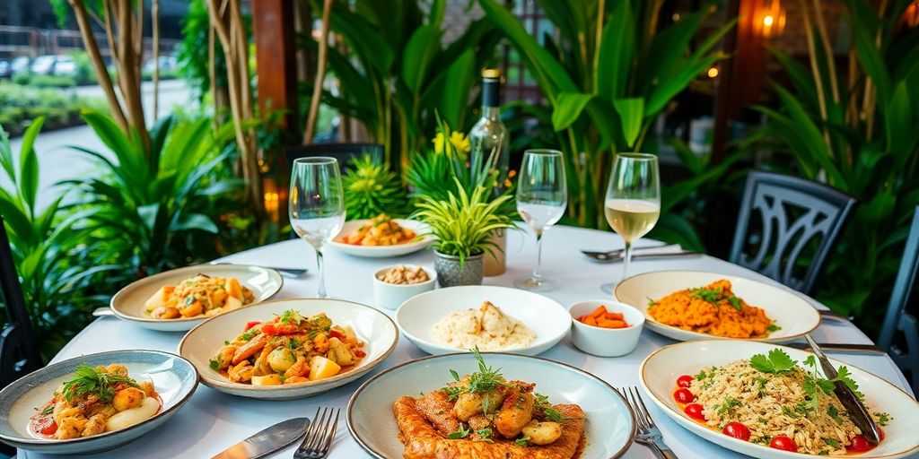 Elegant dishes from luxury hotels on a dining table.